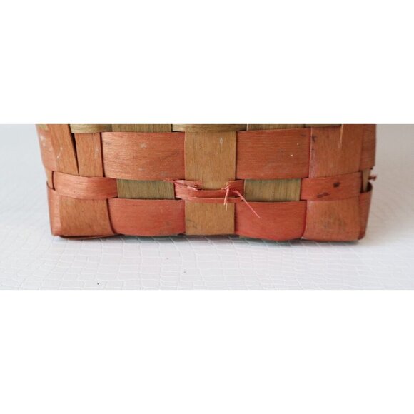 Rustic Market Basket Vintage Splint Wood Open Top Picnic Hamper Double Swing-Ha - Picture 7 of 7